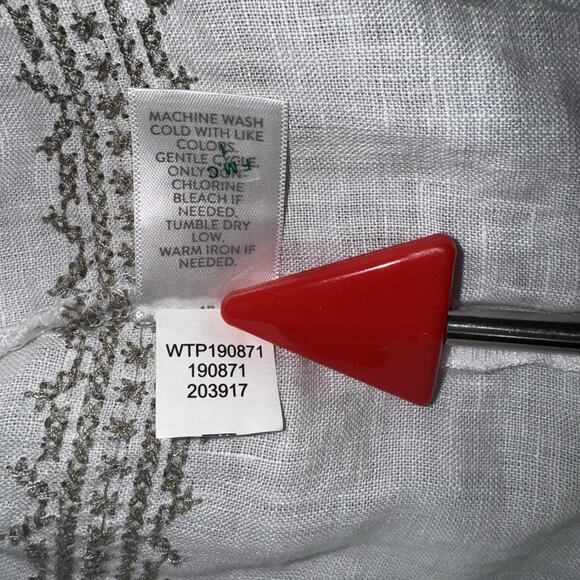 J. Jill Love Linen Med Top Blouse White Embroidered Stripe 3 QTR Balloon Sleeve - Picture 8 of 8